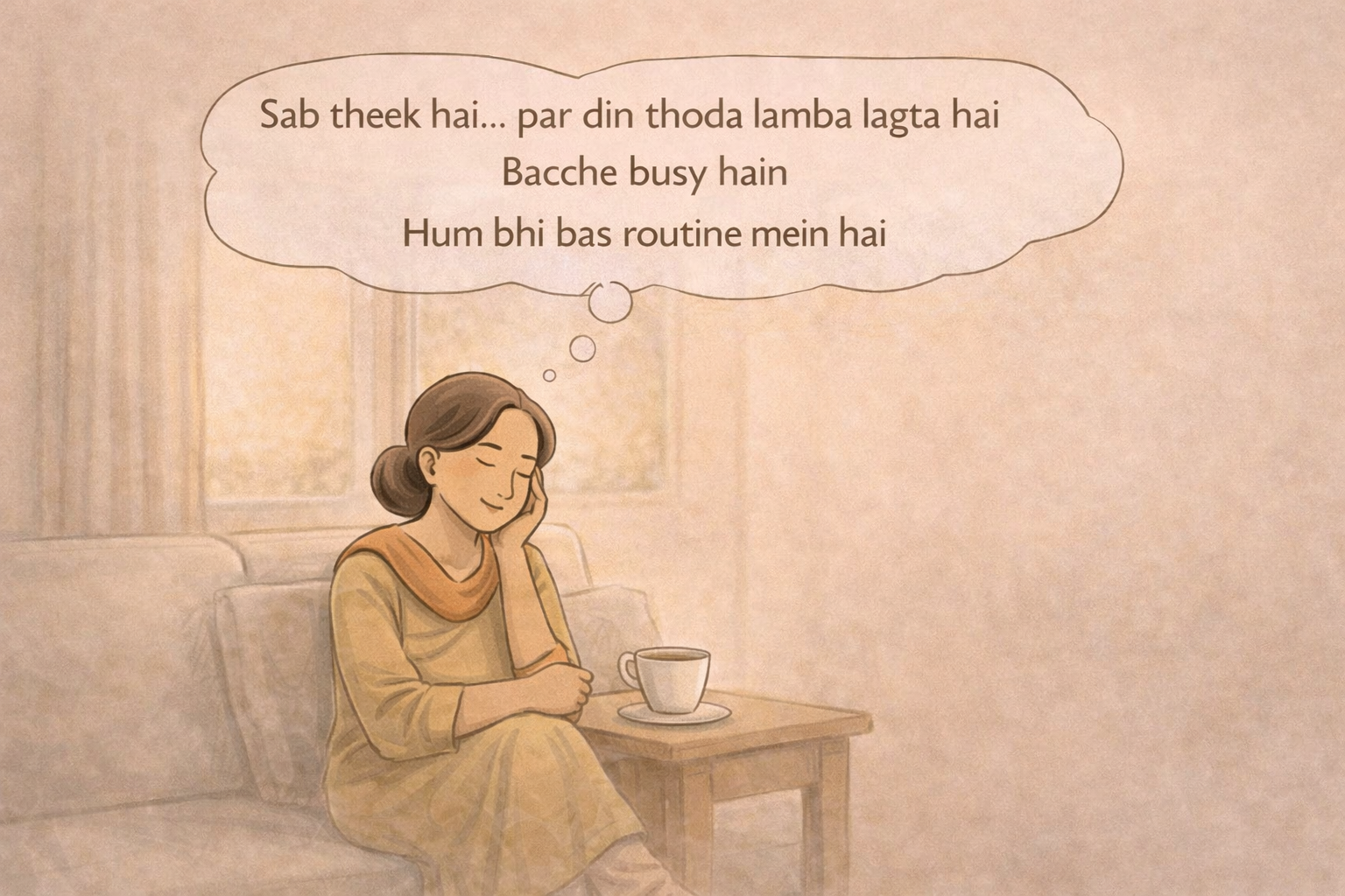 A woman reflecting on her daily routine